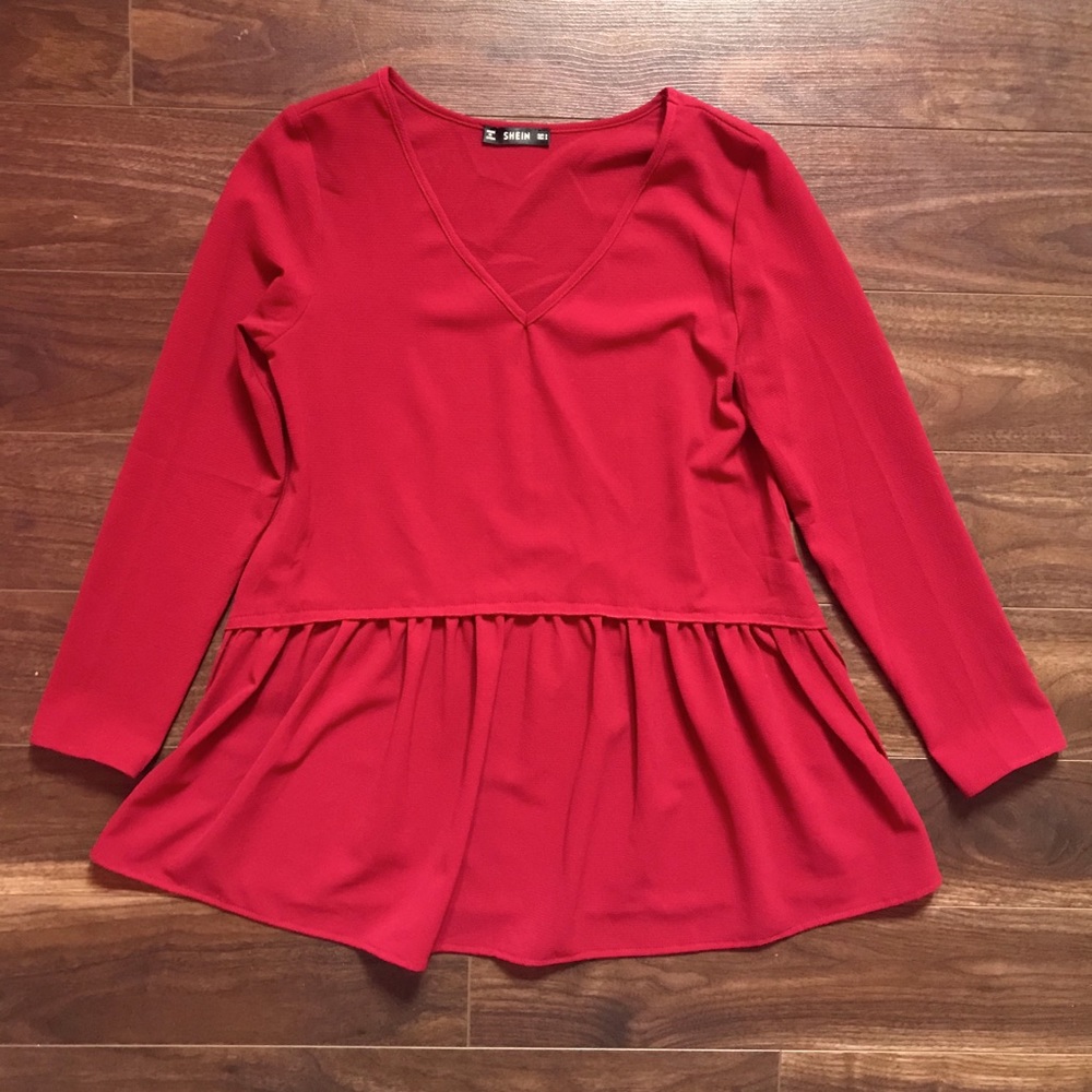 Shein women’s burgundy peplum blouse size small